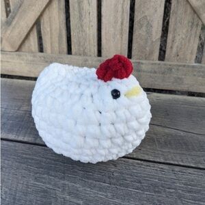 Handmade White Chicken Plush with Red Comb